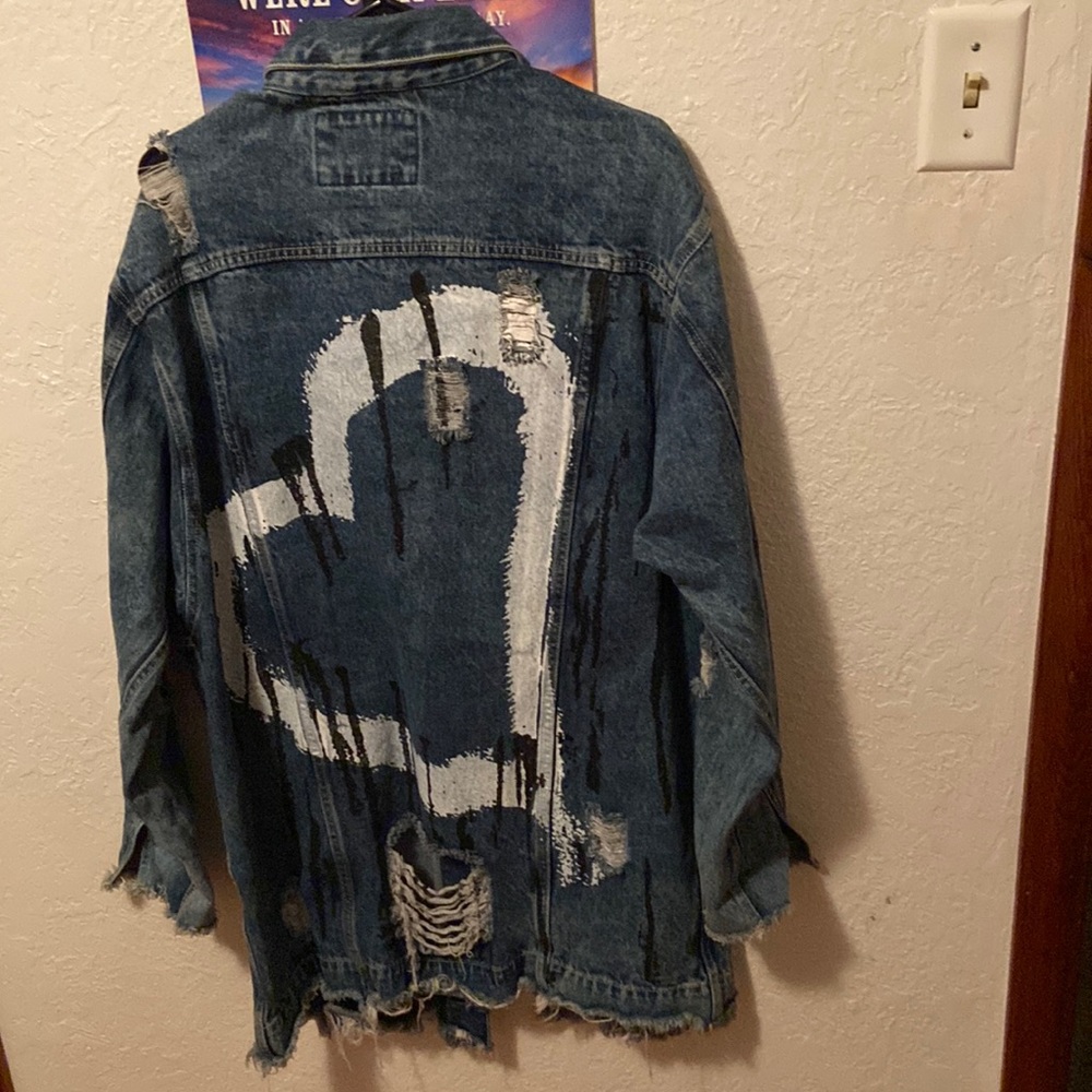 Long Oversized Graffiti Jean Jacket